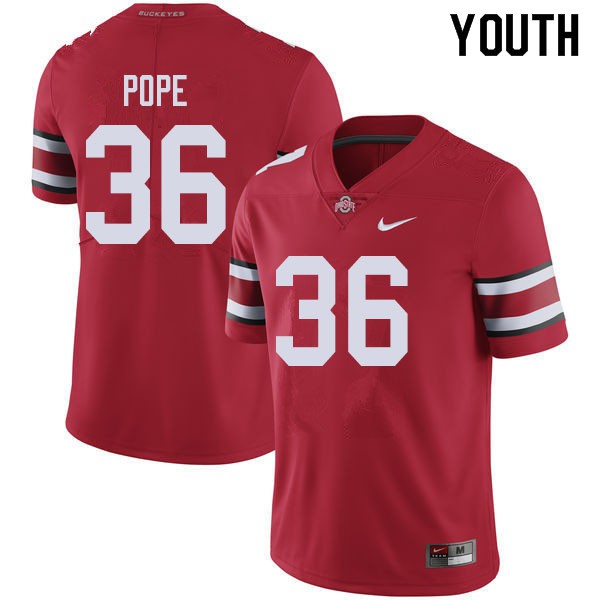 Ohio State Buckeyes #36 K'Vaughan Pope Youth Official Jersey Red OSU15738
